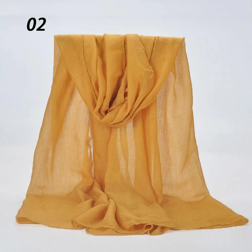 02 Yellow Sparsil женский весенний Блестящий однотонный шарф мягкие пляжные шали осенние женские тонкие обертки хиджаб шарфы 180*90 см универсальные - Цвет: 02 Yellow