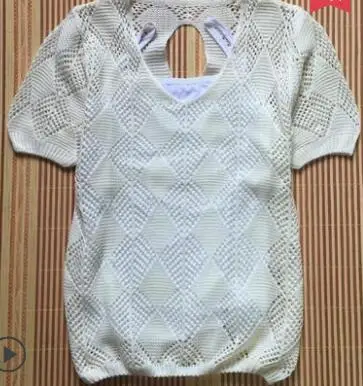 White short sleeve Осень-зима, женский свитер с v-образным вырезом, кружевной вязаный пуловер, Женский Повседневный трикотажный пуловер с длинным рукавом ZY09 - Цвет: White short sleeve