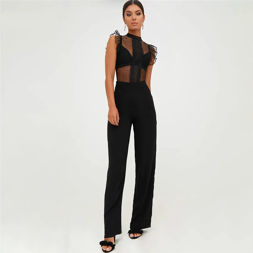 Лето 2019 г. комбинезоны для девочек кружево боди женщин рюшами рукав черный