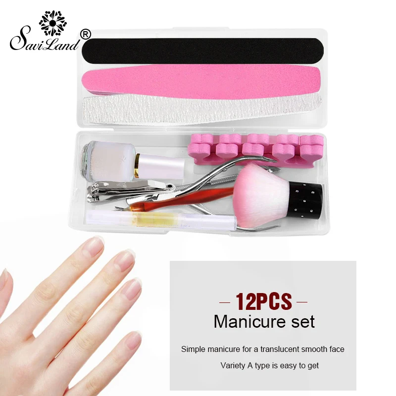 Saviland Nail Art инструменты 12 шт./лот комплект кисть для ногтей Файл буфера кутикулы
