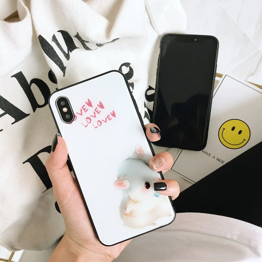 Роскошные закаленное Стекло полное покрытие назад чехлы для iPhone X 10 6 S мило любовь