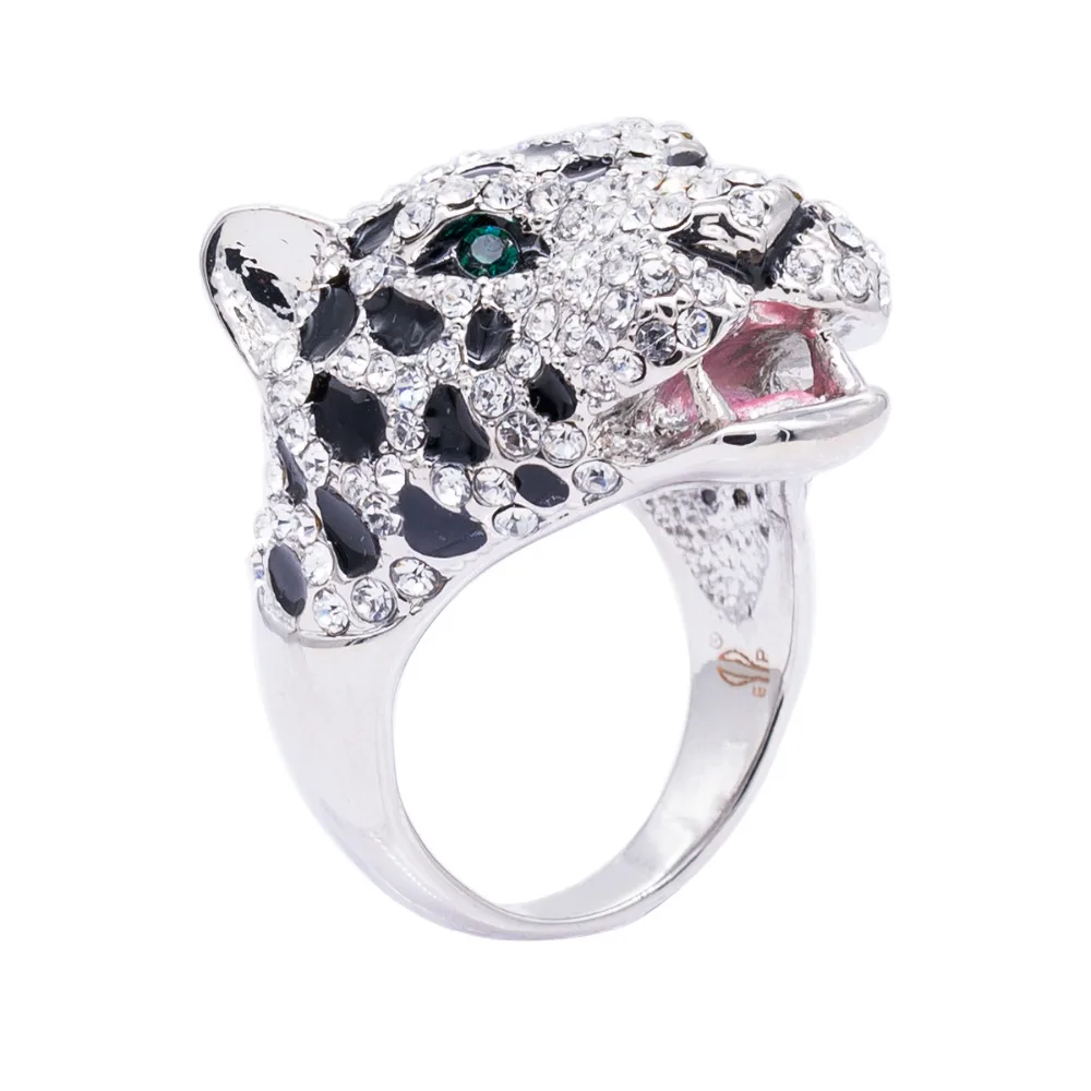 Котельное кольцо в виде головы леопарда из белого золота 18k SRA1695A|leopard print clothing