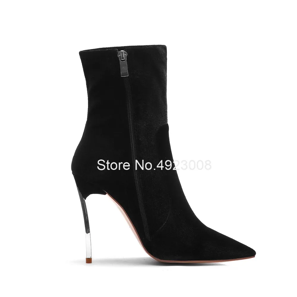 Бархат Зимняя женская обувь Весенние полусапожки Модная на высоком каблуке