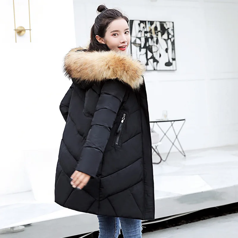 Зимнее пуховое пальто в клетку со стоячим воротником для студентов длинное