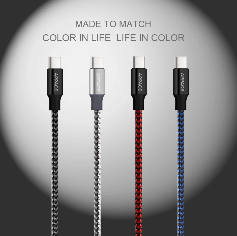 APPACS 2 шт USB Type C кабель 2.4A для быстрой зарядки Samsung S8 Huawei P10/9 Xiaomi передачи данных 1 м