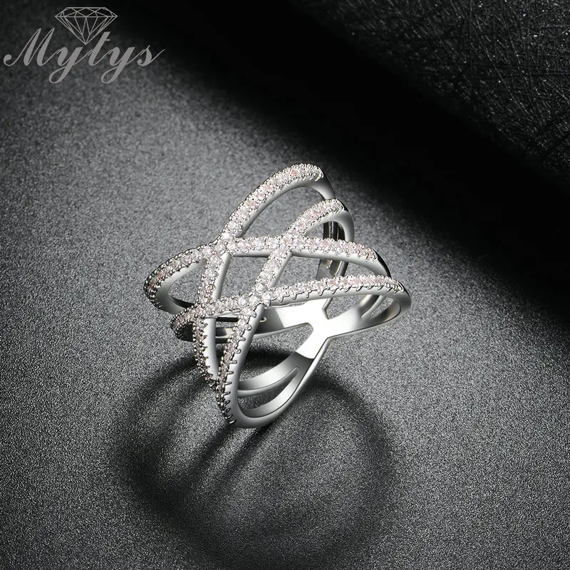 Женское кольцо с невидимой сеткой Mytys геометрическое цвета розового золота и