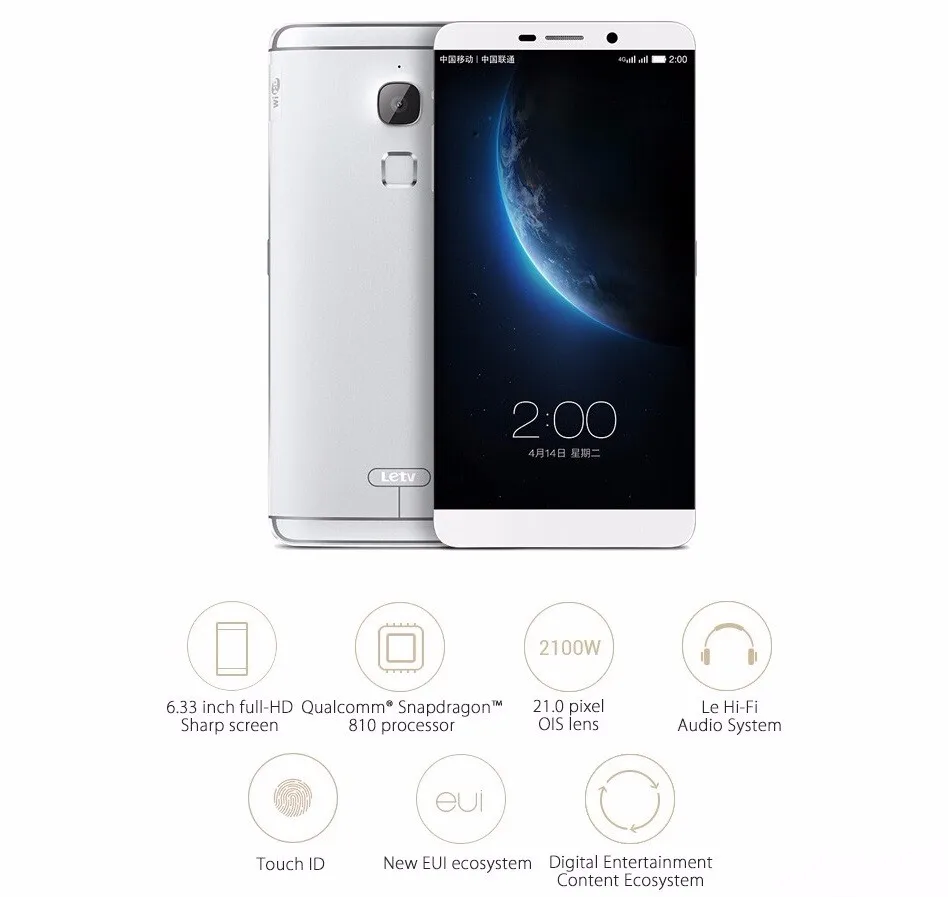 LeEco Letv Le Max X900, Восьмиядерный процессор Snapdragon 810, NFC, 4 Гб ОЗУ, 128 Гб ПЗУ, мобильный телефон, 2560*1440, две sim-карты, МП