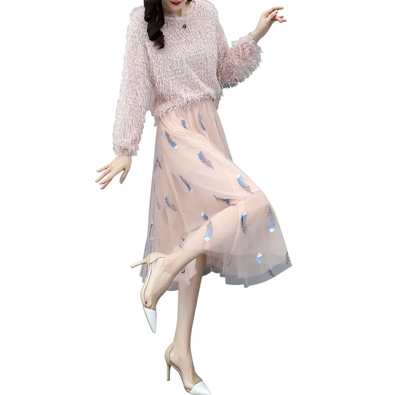 

New Spring Garment 2020 Fashion Suit Smart Dress Female Dress Net Red Goddess Temperament Half-length Two-piece Suit