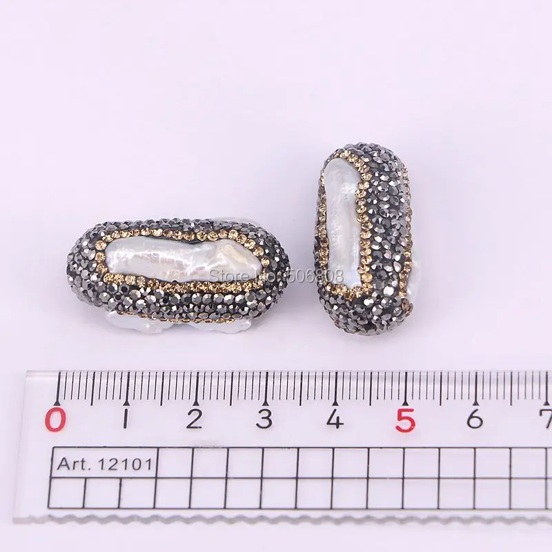 

6PCS Long Oval Freshwater Pearls Stone Beads Pave Rhinestone Crystal Connector Spacer Bead For Making Bracelet Necklace