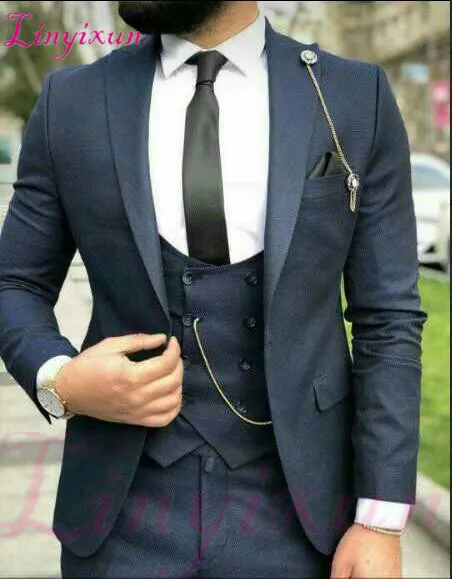 

Linyixun 2021 New Navy Blue Formal Men Suit Set Skinny Wedding Groom Blazer Prom Style Tusxedo Terno Masculino Jacket+Pant