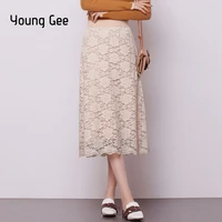 young gee women knitted sweater skirts a line high waist midi autumn winter both side wear lace skirts elegant office lady saias
