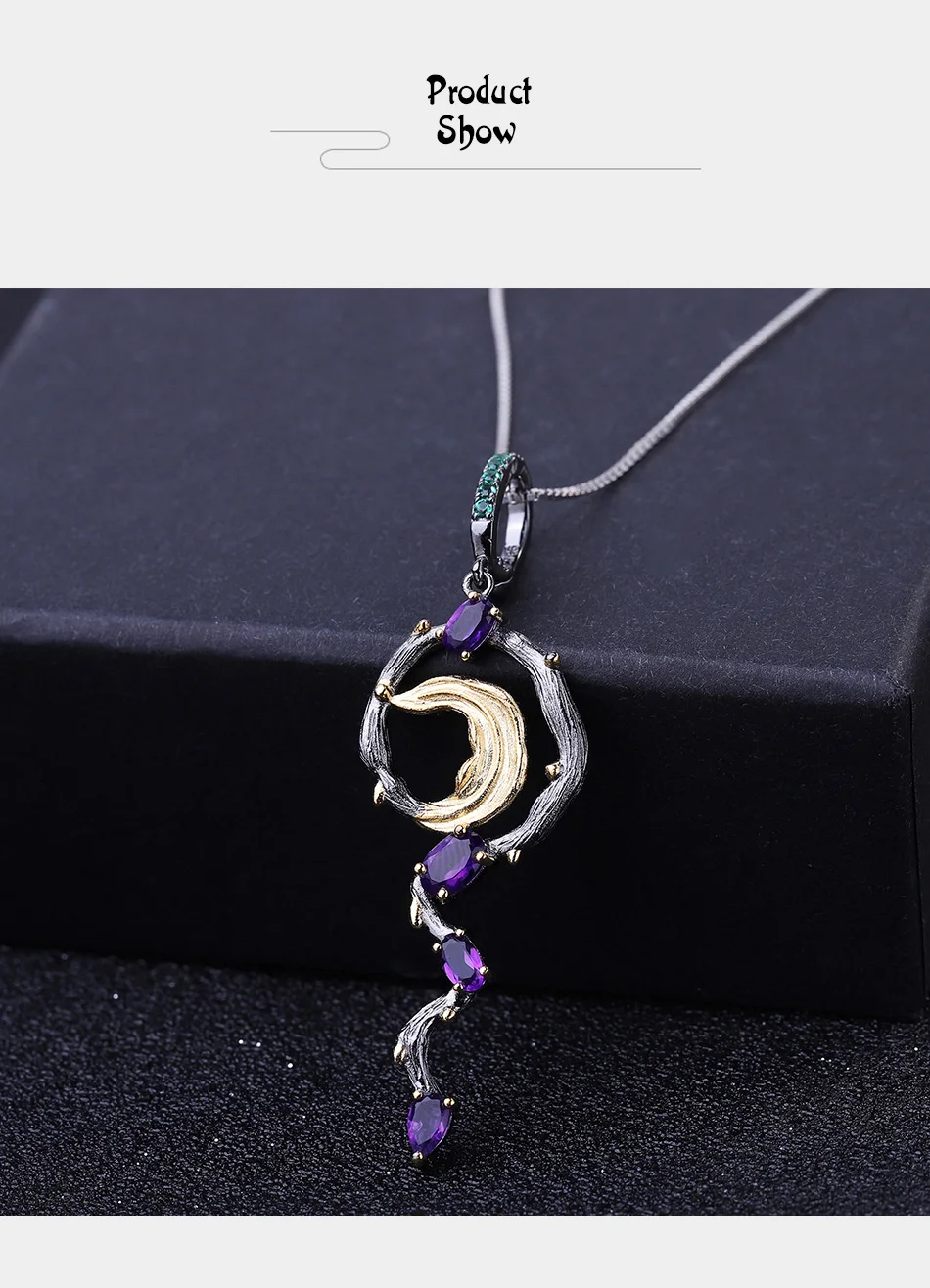 GEM'S балет 1.18Ct натуральный аметистовый драгоченный камень ювелирные украшения 925 пробы серебро ручной работы луна кулон ожерелье для женщин Bijoux