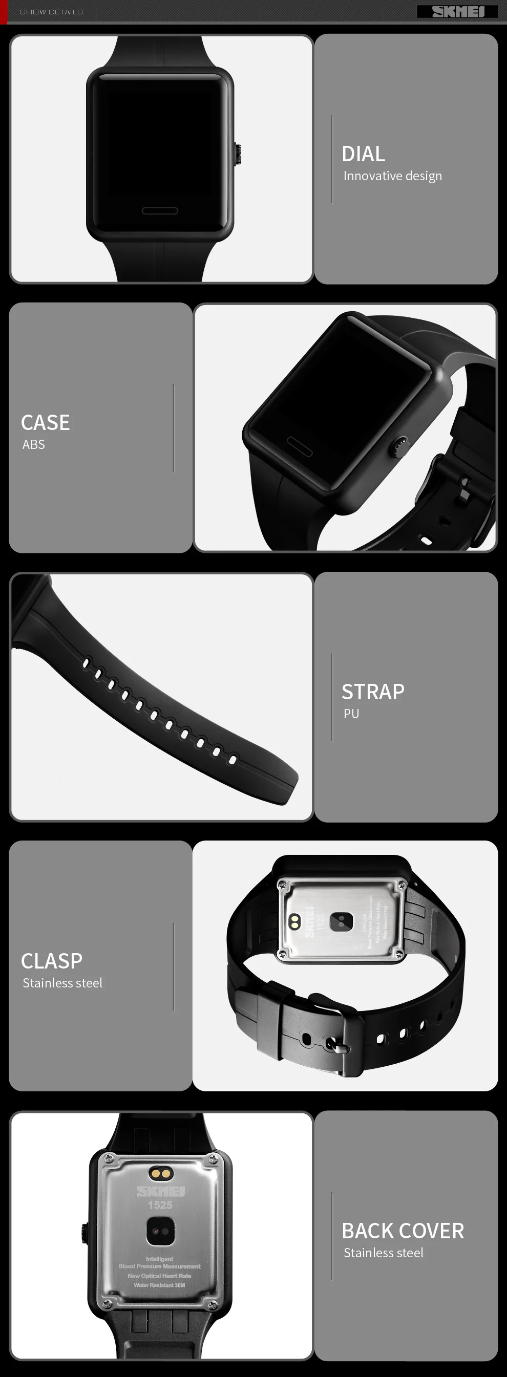SKMEI Smartwatch монитор сердечного ритма во время сна шагомер приложение напоминание вызова умный Браслет Удаленная камера мужские Smartwatch для Android IOS