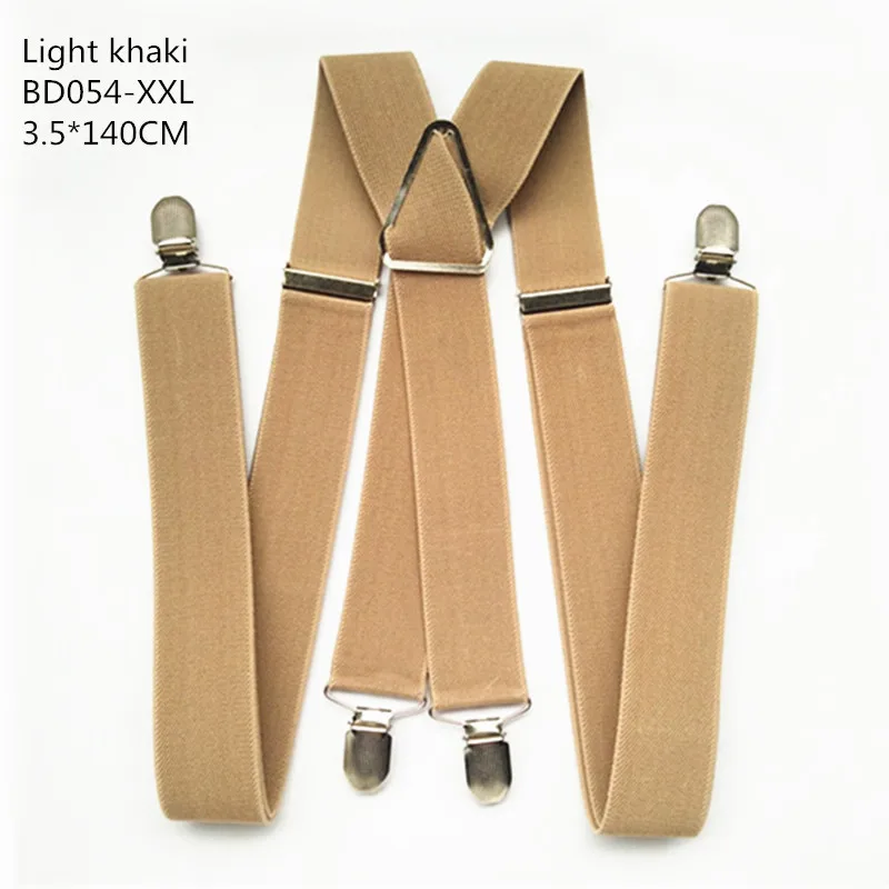 Light khaki XXL BD054-L, XL, XXL, размер, цвет хаки, загар, Ширина 3,5 см, 4 зажима, подтяжки для взрослых, регулируемые эластичные х Задние штаны, подтяжки для мужчин - Цвет: Light khaki XXL