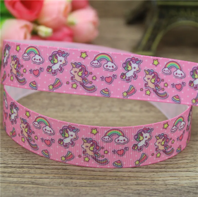 DHK 7/8 'ɵ ярдов Единорог нарвала краски напечатан grosgrain ленты ленточный