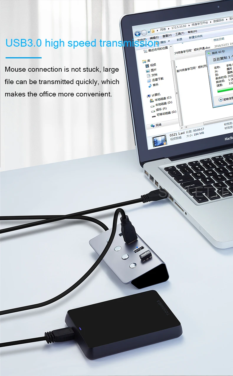 Суб-контроль переключатель 4-Порты и разъёмы USB 3,0 концентратор Алюминий сплав 60/100/150 см кабель до 5 Гбит/с Мульти USB разветвитель для настольного компьютера ноутбука