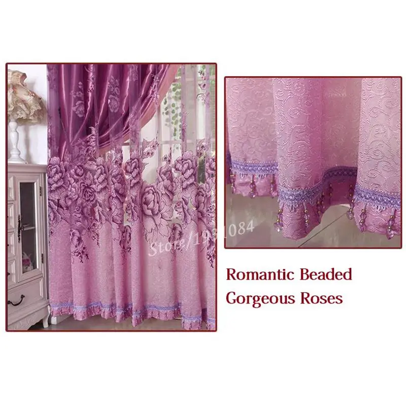 Роскошное фиолетовое Шторы для Гостиная цветок из бисера окна Cortinas Sheer Шторы шторы жаккардовые органза тюль вуаль для Спальня