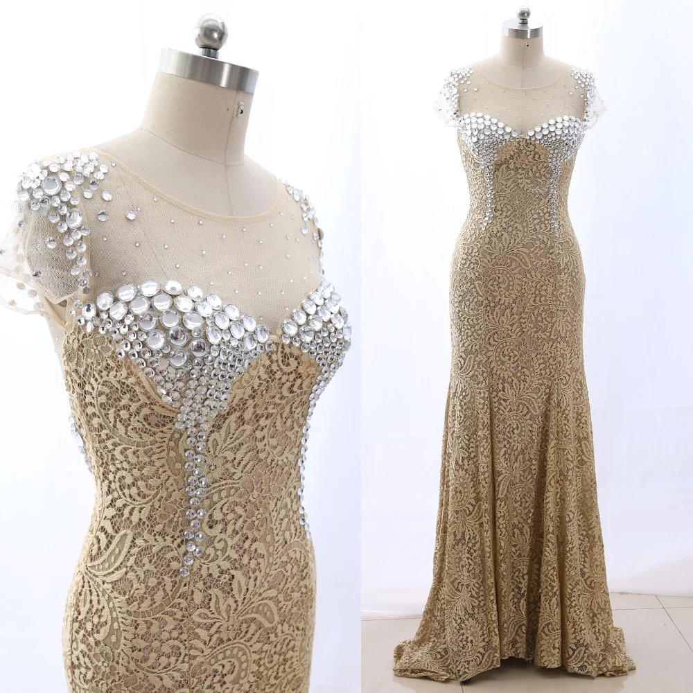 MACloth золото развертки поезд совок шеи длиной до пола Длинные хрустальные тюлевые