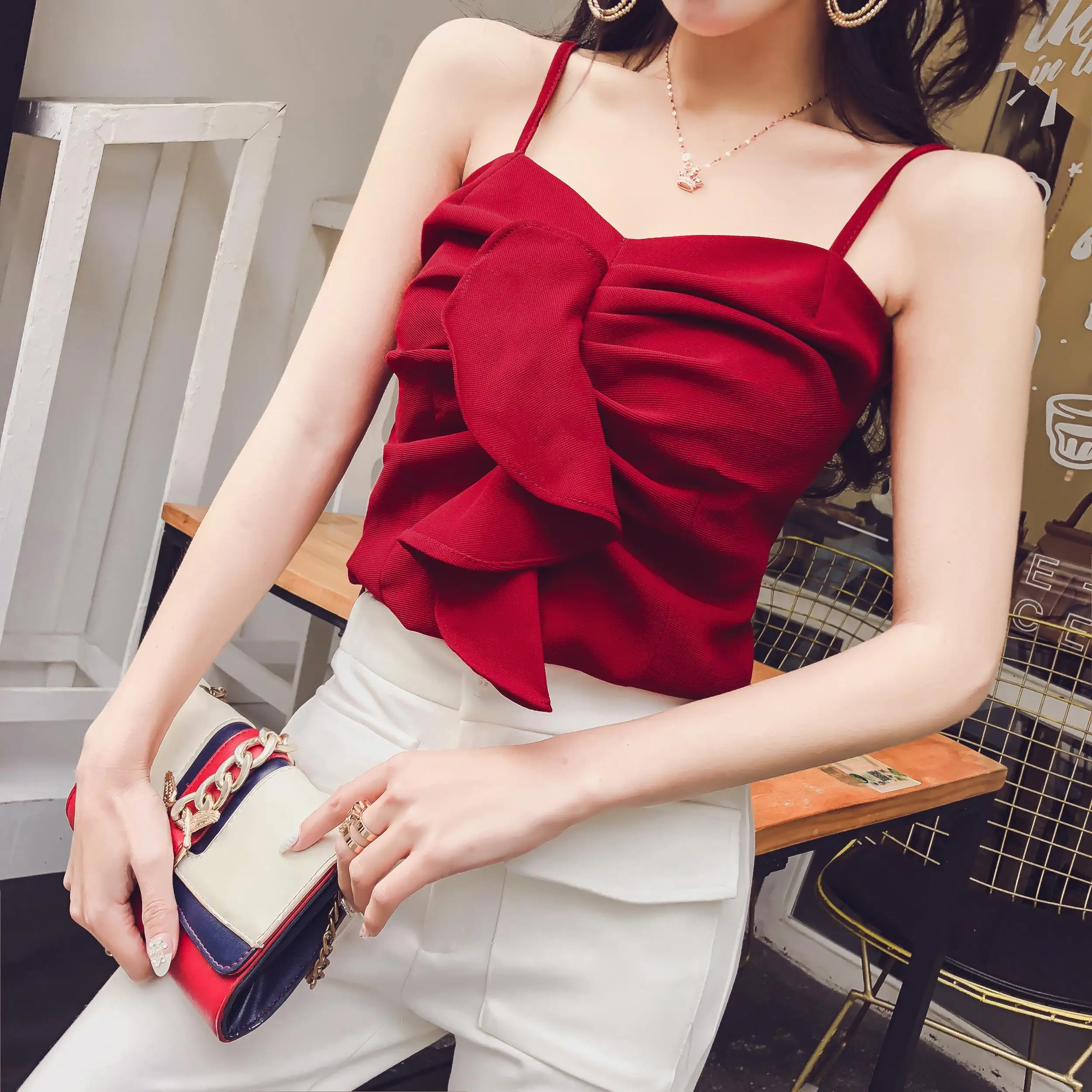 Сексуальный бюстгальтер с листьями лотоса топ на бретельках новинка 2018