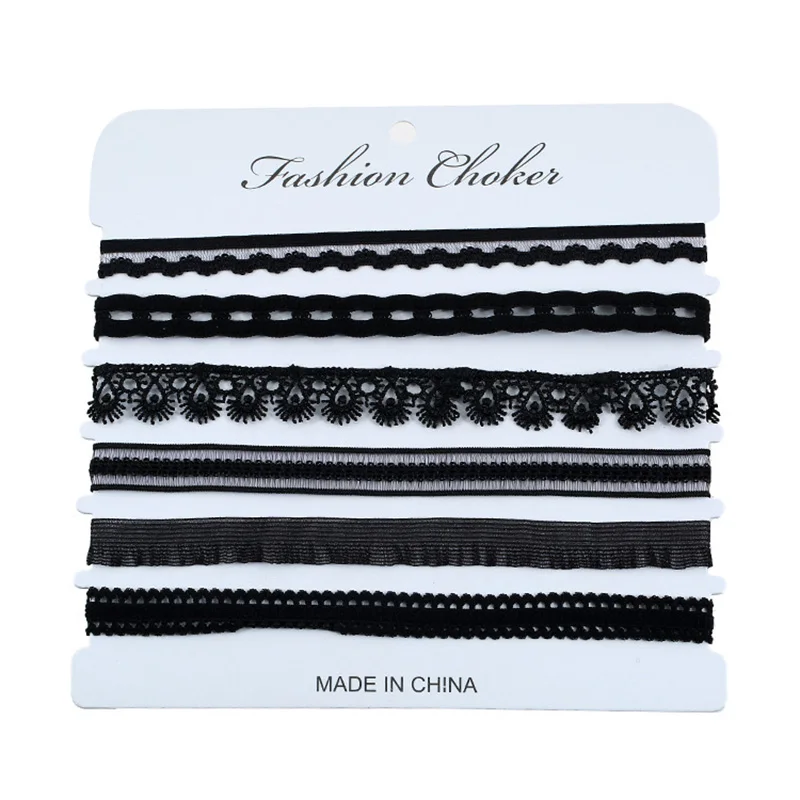 Black Velvet Choker For Women 6 Style/set Belt Multilayer Necklaces Lace Up Tattoo Gothic Girl Lady's Fashion Jewelry | Украшения и