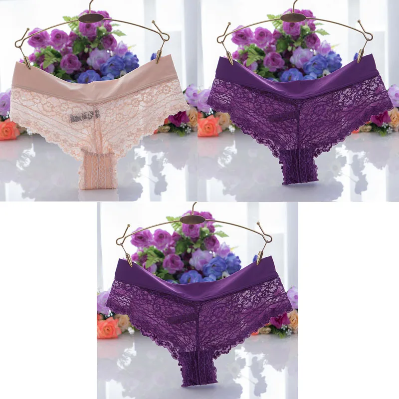 skin purple purple TEXIWAS, 3 шт./лот, сексуальные женские кружевные трусики-стринги, хлопковые Crtoch трусы, нижнее белье, женские прозрачные дышащие стринги, нижнее белье - Цвет: skin purple purple