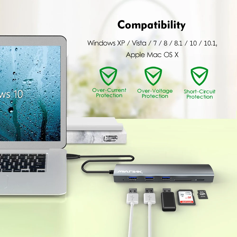 Высокоскоростной концентратор Wavlink с 3 портами USB 0 адаптера 5 Гбит/с алюминиевый