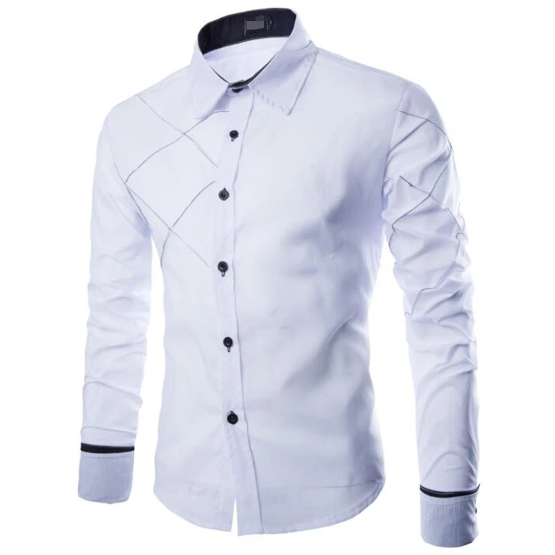 Мужская рубашка мужская повседневная приталенная черного цвета с длинным