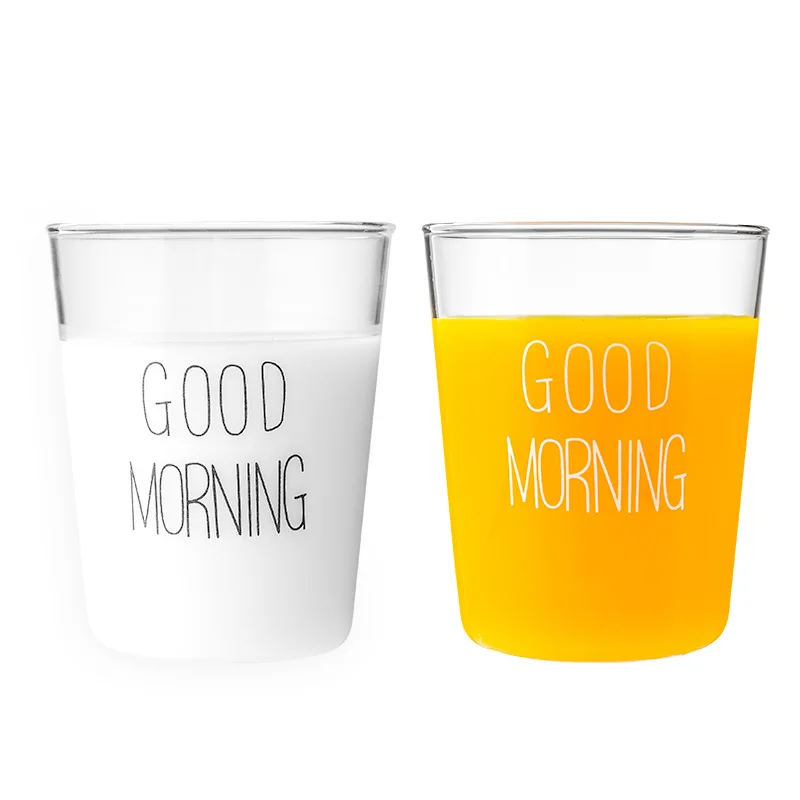 Two cups 1 шт., милая стеклянная чашка для завтрака, кофе, чая, молока, йогурта, кружка, креативная кружка с хорошим утренним днем, подарки, 400 мл - Цвет: Two cups