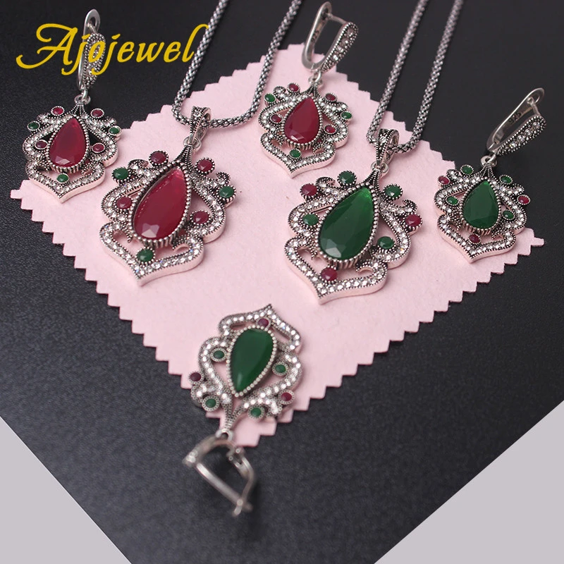 Ajojewel зеленый/красный полимерный камень Винтажные Ювелирные наборы для женщин