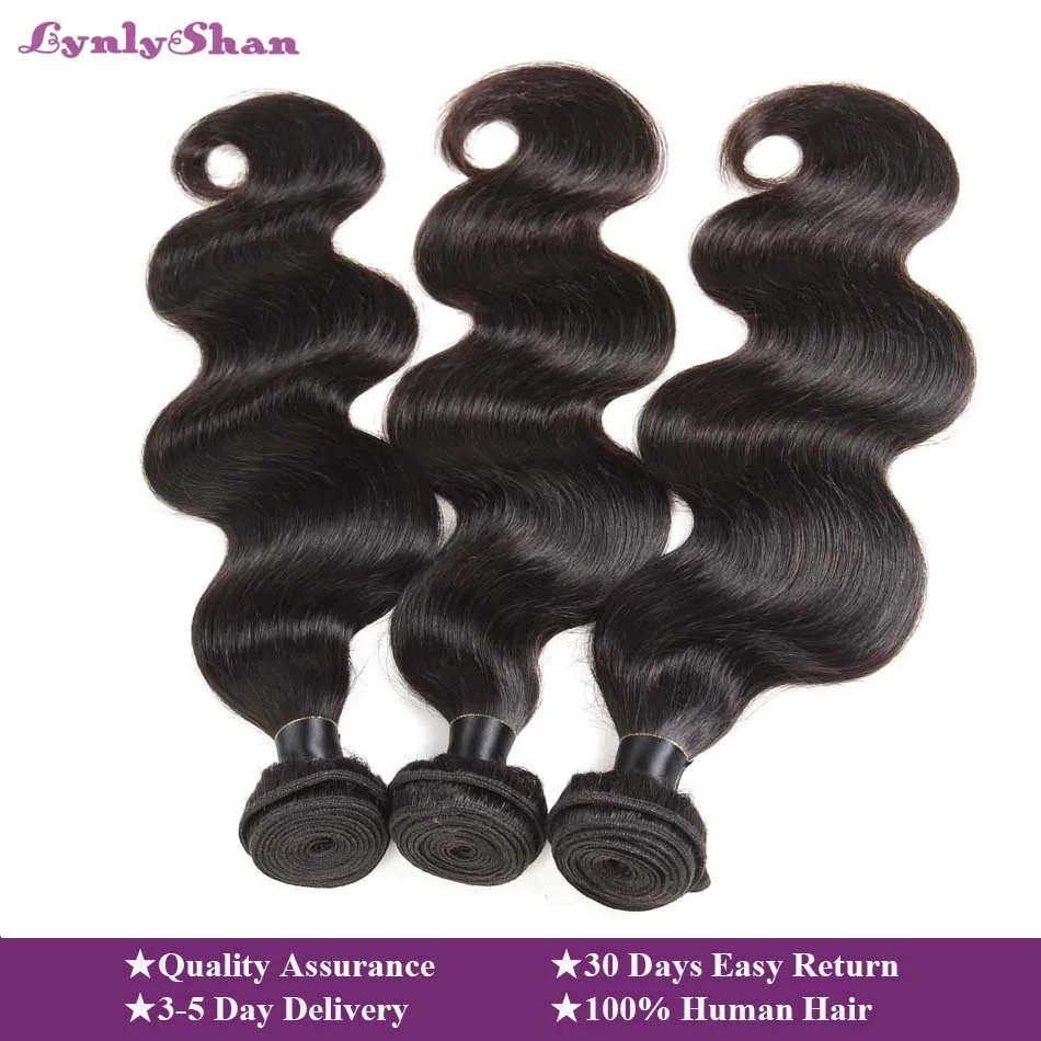 Lynlyshan волосы индийские волнистые человеческие волосы ткет пучки волос Remy 8-30 дюймов натуральный черный цвет