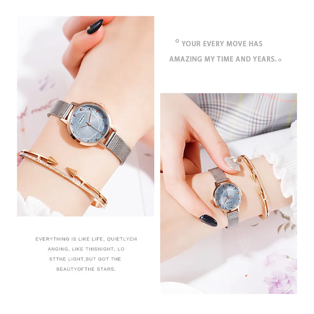 Роскошные женские часы Новая мода простой сплав весы Серебряный сетчатый ремень