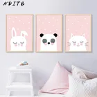 Холщовый постер NDITB для детской комнаты с изображением лесных животных, кролика, панды, кота