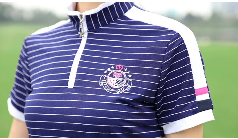

PGM Golf Ladies Sports Short Sleeves Summer Ladies Suit Stripe Short Sleeves Shirt