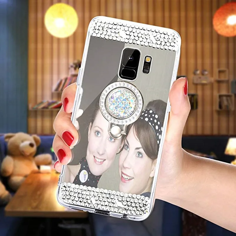 Кристальный зеркальный чехол с кольцом для Samsung A3 A5 A7 2017 2016 S6 S7 edge A6 A8 J4 J6 plus 2018 s10 S8 S9
