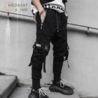 2019 Весна хип-хоп Джоггеры мужские черные шаровары многокарманные ленты мужские спортивные брюки уличная повседневные мужские брюки M-2XL