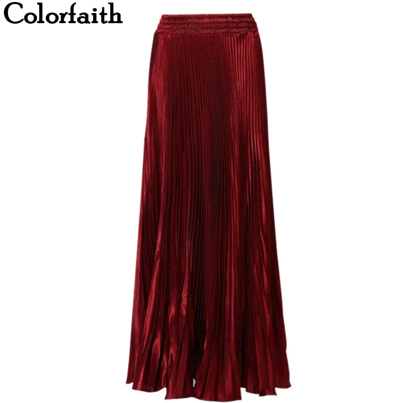 Colorfaith XL Длина 100 см 110 2017 новая мода атласные макси юбки плиссированные Женские