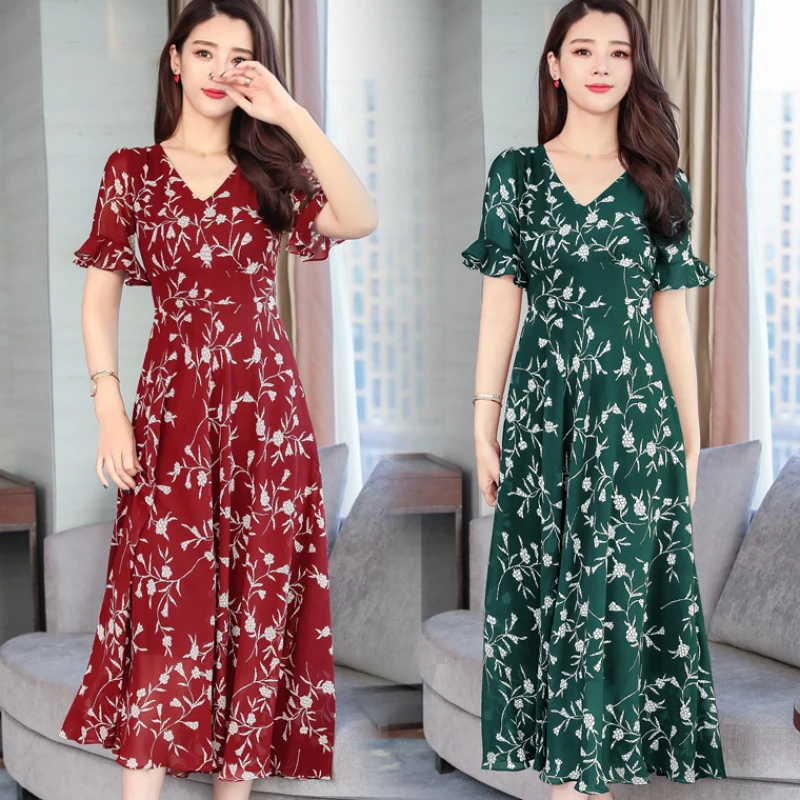 Женское летнее платье с коротким рукавом Макси Элегантное коктейльное рюшами