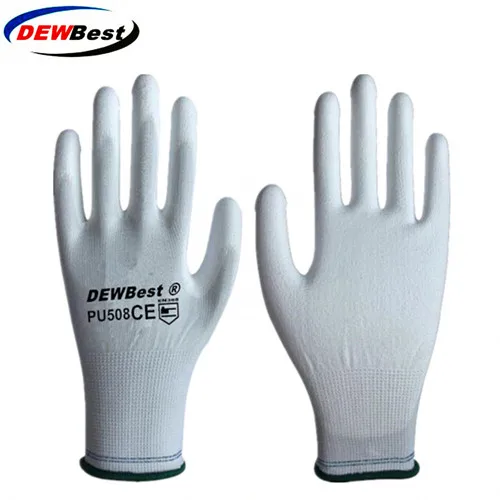 White PU508 1pairs DEWBest 1 пара рабочих перчаток CE сертифицированные EN388 красный полиэстер черный PU рабочие защитные перчатки механические рабочие перчатки - Цвет: White PU508 1pairs