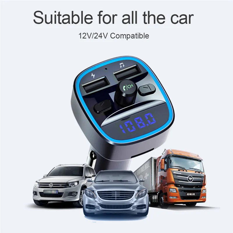 Автомобильный трансмиттер FM-модулятор MP3-плеер беспроводной Bluetooth два USB-порта