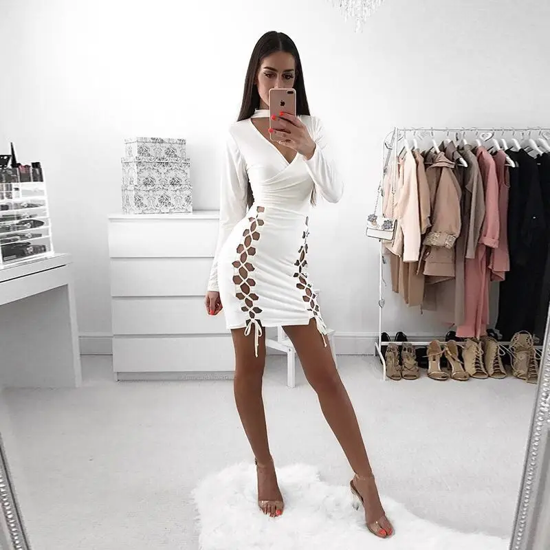 Сексуальное Бандажное платье с v-образным вырезом модное асимметричное женское