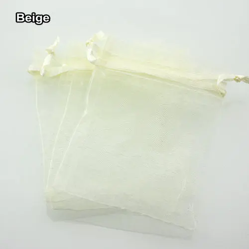 beige 100 шт./лот 5x7 7x9 9x12 см Упаковка из органзы для украшений сумки Свадебные украшения Рождественский подарок сумка-мешок 23 Цвета - Цвет: beige