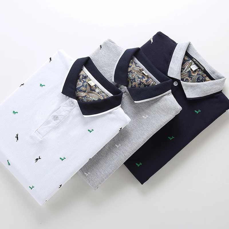 Мужская хлопковая рубашка-поло летняя приталенная рубашка в горошек с принтом