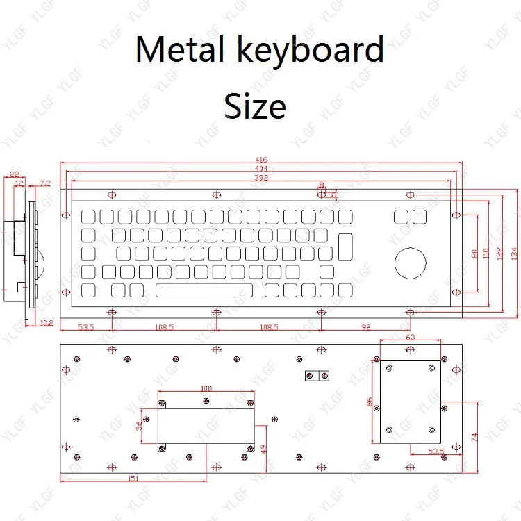 Металлическая клавиатура YLGF HS392G5-U-FN USB-интерфейс встроенная Водонепроницаемая