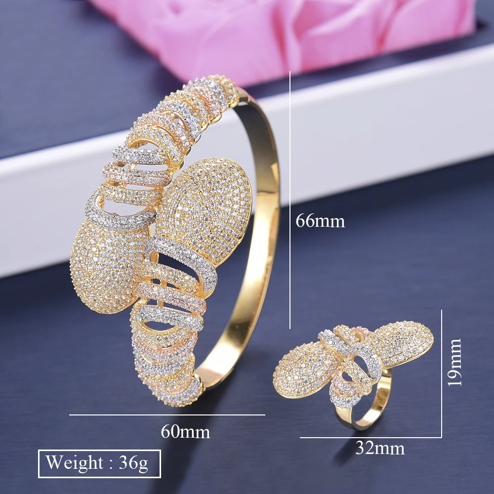 

missvikki Gorgeous Shiny Charm Bangle Ring Jewelry Set Openning Adjustable Size Ring Trendy Fashion Accessories for Women Girl