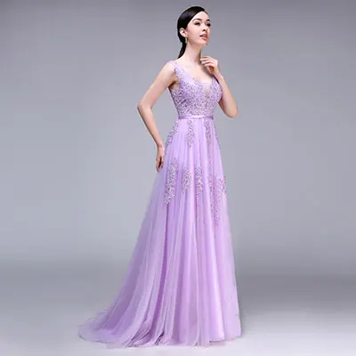 Лаванда Ladybeauty Элегантные Длинные свадебные платья Кружевная аппликация украшенная бисером v-образным вырезом стильное свадебное платье под 49,5 - Цвет: Лаванда