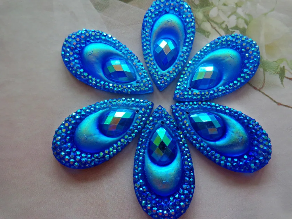 

50pcs 16*30mm drop shape crystal Sew On rhinestones dark blue AB colour resin gem stones flatback strass