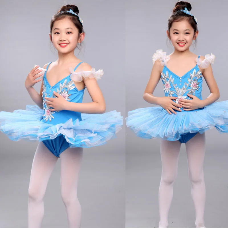 

Детское профессиональное балетное платье-пачка с голубыми блестками, белое Лебединое Озёрное оладие, танцевальная одежда для девочек, кост...