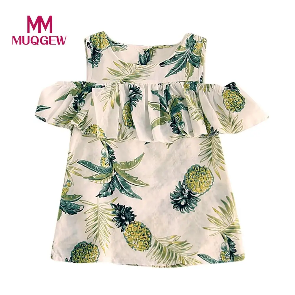 Детские платья принцессы без рукавов с оборками и принтом ананаса для девочек