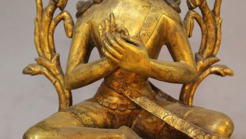 9 "Тибетский буддизм Бронзовый 24 K золото Shakyamuni Sakyamuni Статуэтка Будда