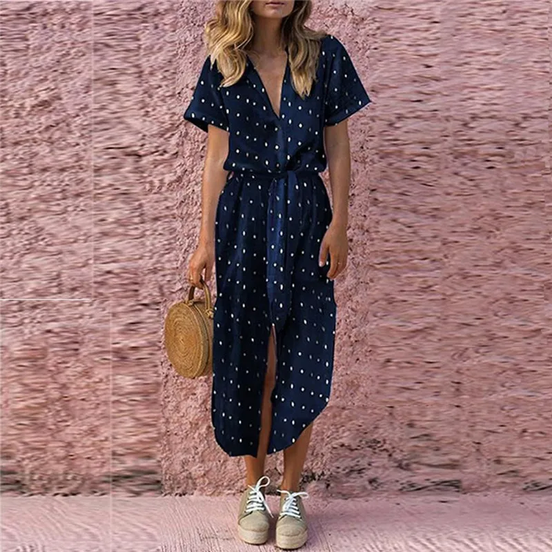 Женское Повседневное платье в горошек Элегантное летнее большого размера с